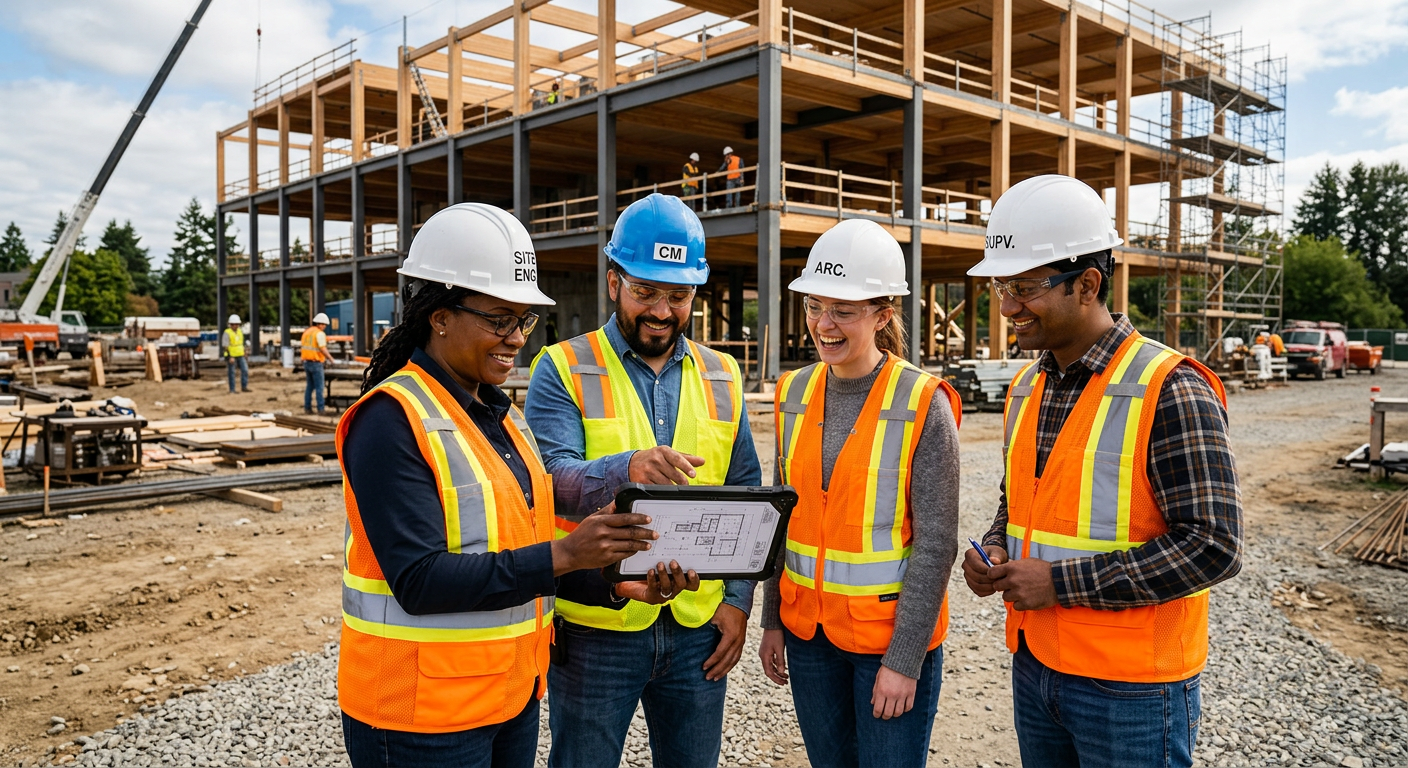 Royal Atlas Services project team reviewing plans on a job site