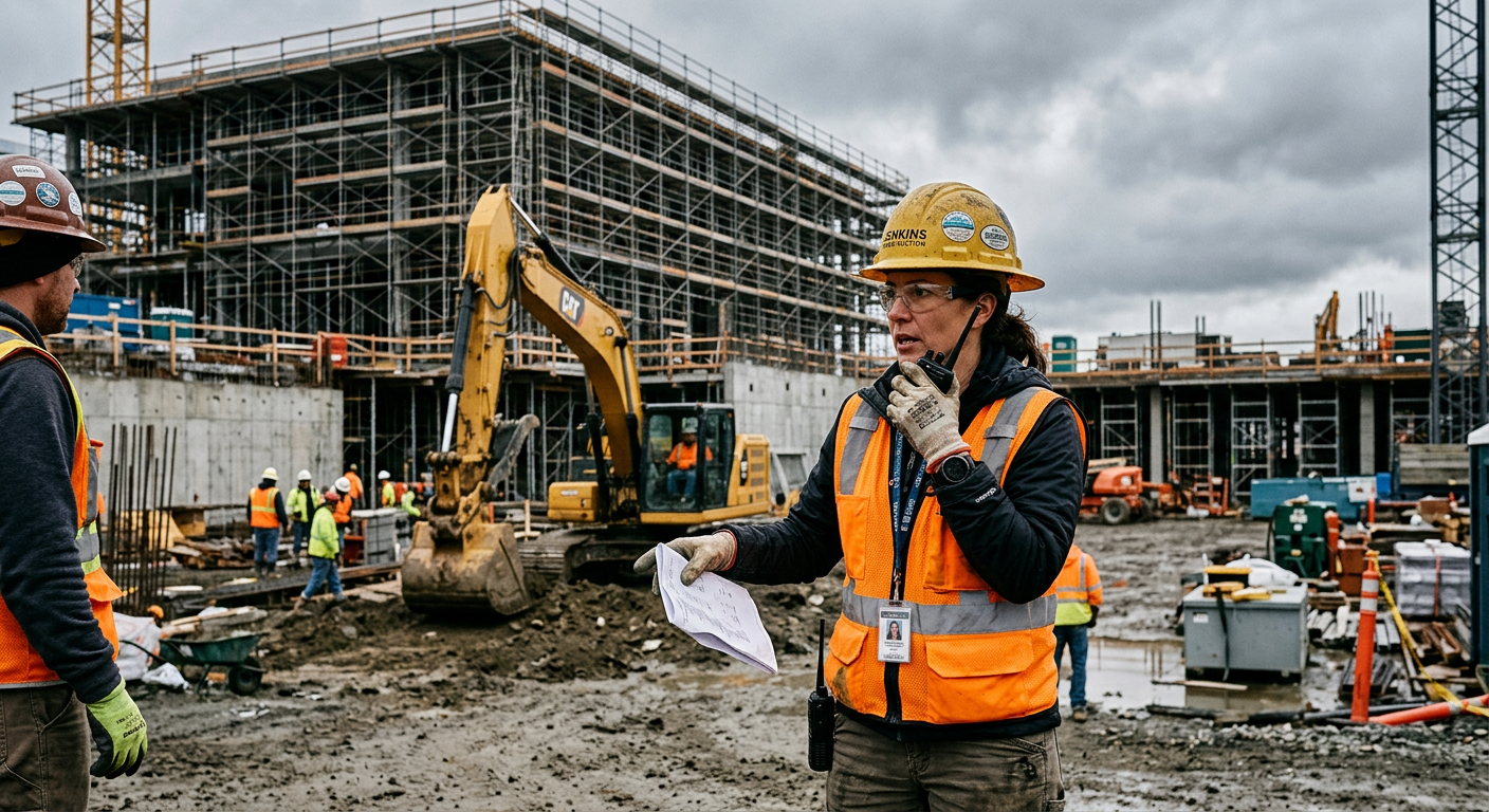 Site supervisor directing work on a construction site